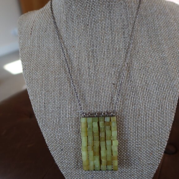Light green jade square beads &sterling silver Sherzada necklace pendant 14"-17" - Picture 5 of 16